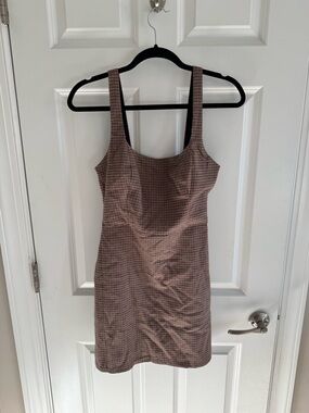 Abercrombie & Fitch Brown Check Square-Neck Mini Dress